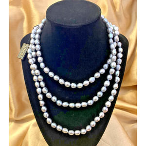 Vintage Honora Natural Pearl Necklace, Gray Pearls 26" - Mint with Floral Pouch